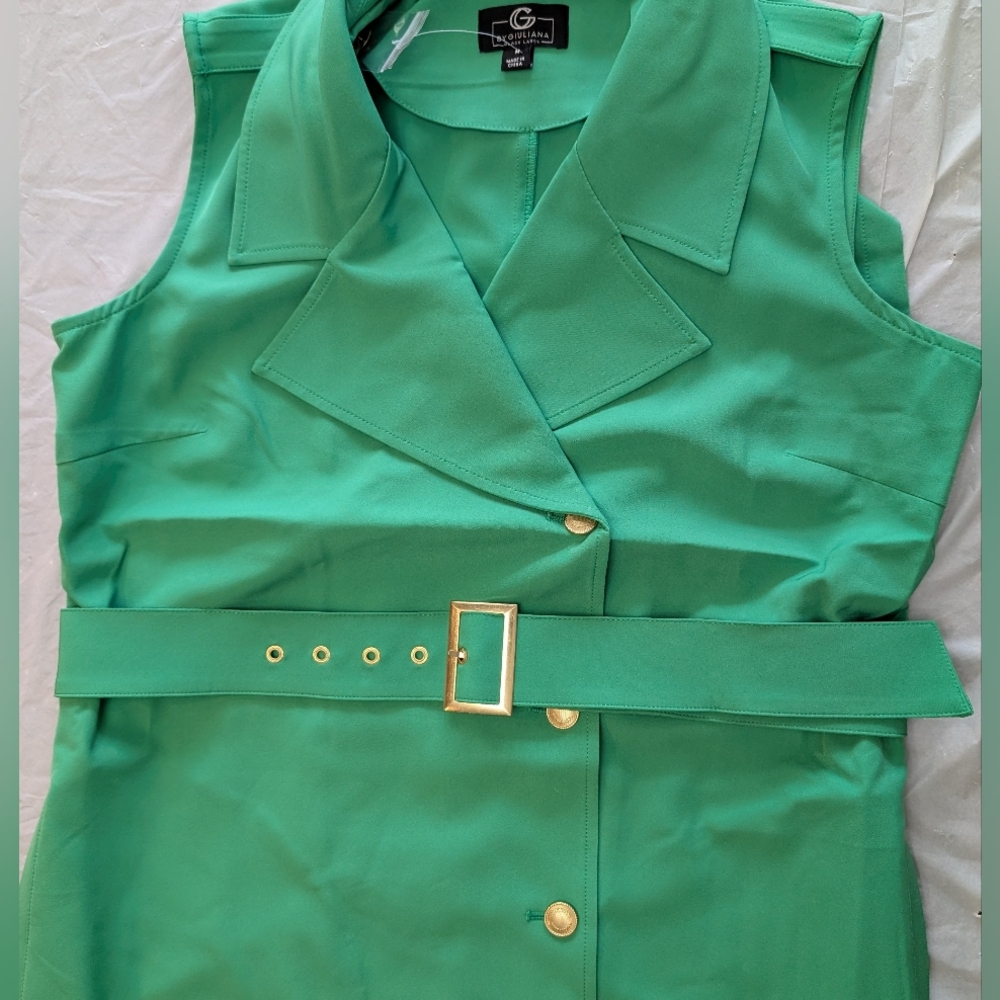 G by Giuliana Black Labe Women'sl Belted Trench Dress w/Pockets Size M Green New - Picture 9 of 12